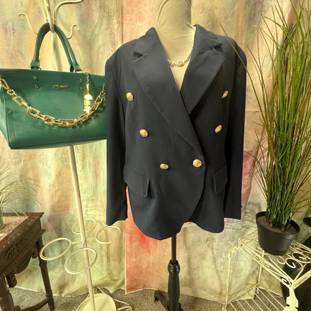 VTG📌 Schneberger 80's Navy Uniform Style Virgin Wool Mix Blazer - Gold Button